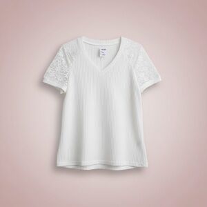 Elegant White Lace Sleeve Women's Tee